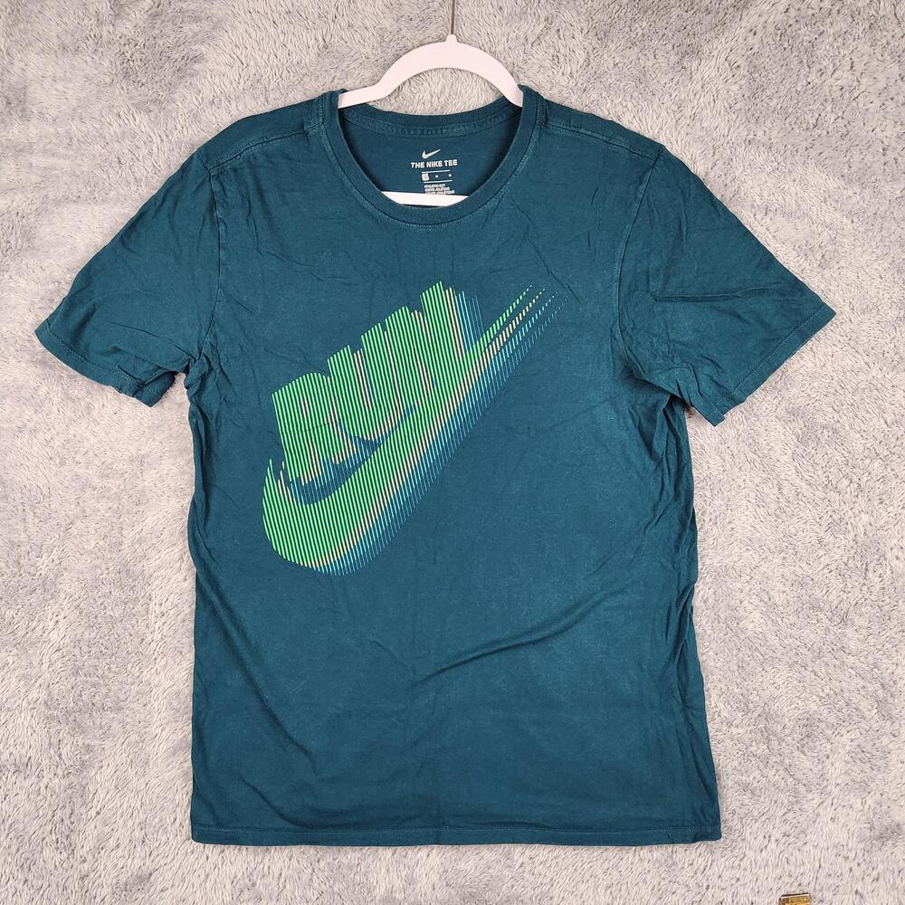 Nike Run Shirt Mens Medium Blue Swoosh Logo Graphic Running Athletic Outdoors